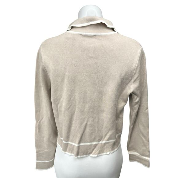 Tahari Cewam White Knit Long Sleeve Button Down Collar Cardigan Sweater Top Sz S - Picture 2 of 6